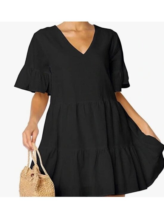 Fancyinn Dresses & Skirts - NWY Black Tiered Babydoll Dress With Ruffle Sleeves By FancyInn Size XS